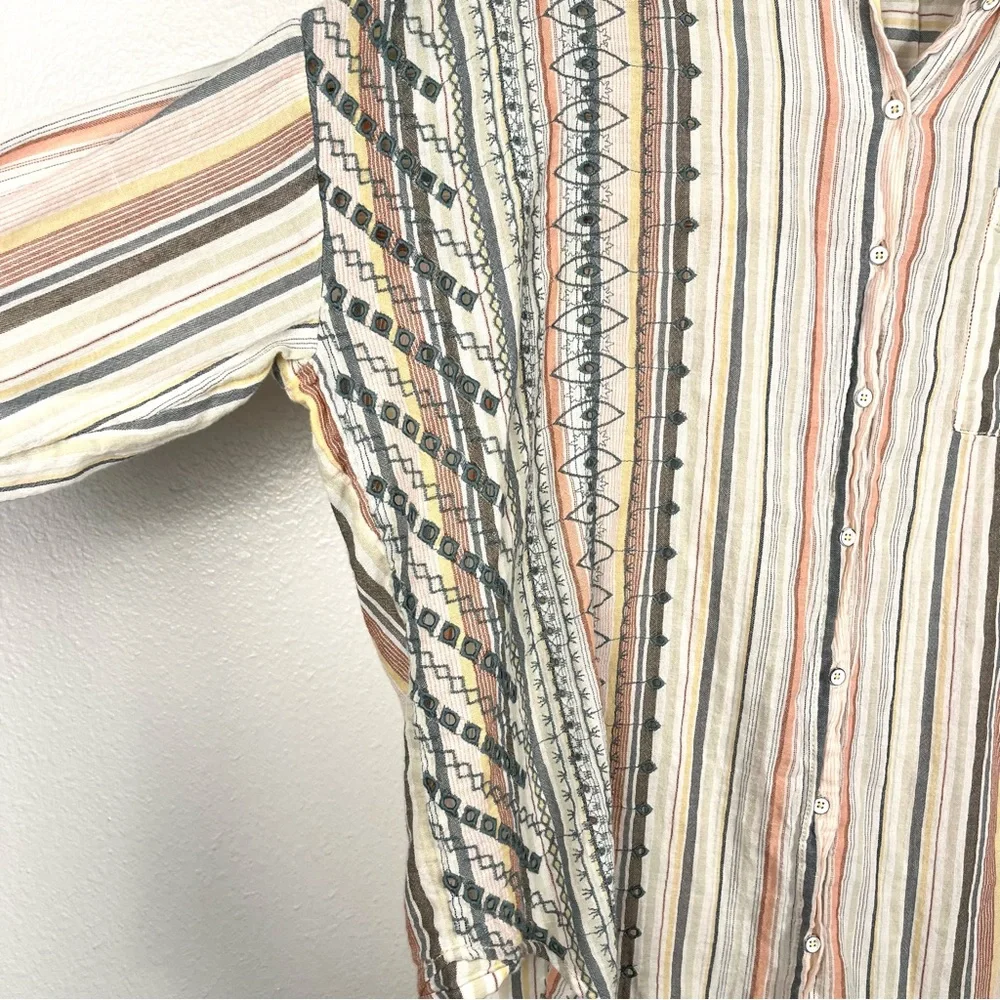 Anthropologie Medium/Large Yarn-Died Striped Buttondown Eyelet Shirt Top